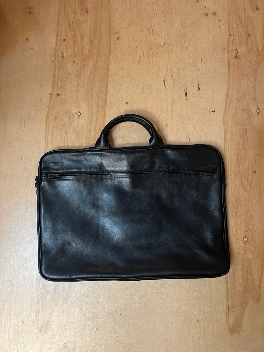 Mi Miyake Design Studio Black Leather Briefcase with Top Handle